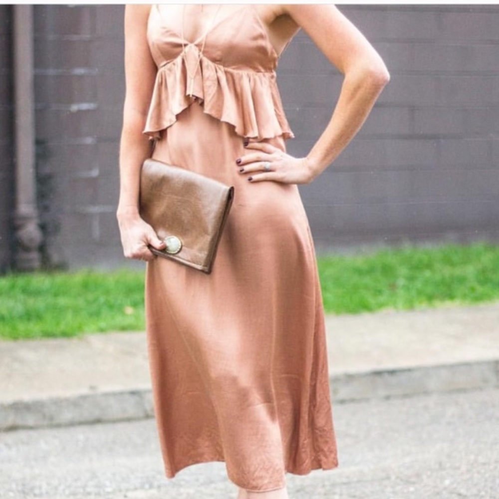 New H&M Rose/Copper Satin Dress SZ 14